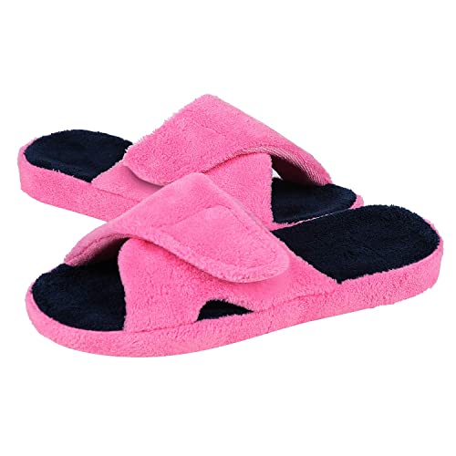 Women's Arch Support Open Toe Adjustable Fuzzy Terry Slippers  (8 colors)