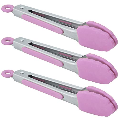 Mini Kitchen Tongs Set with Silicone Tips, 7-Inch Serving Tongs, Set of 3  (9 colors)