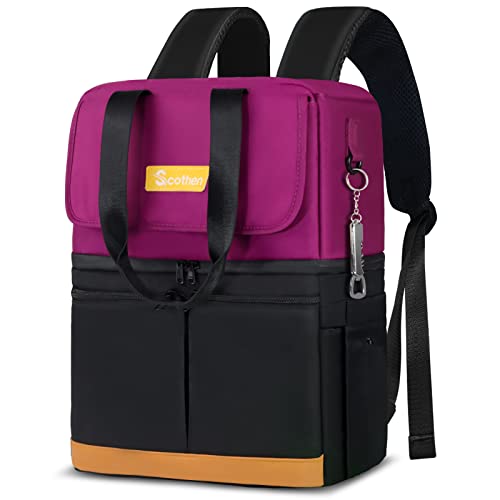 Scothen Backpack Cooler with Double Decker & 12 Ice Packs- Insulated Leak Proof & Waterproof Cooler Backpack- Soft Side Cooler Bag- Stylish Ice Chest Backpack for Women Travel Beach Picnic Lunch Work
