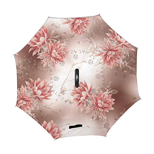 Pink Lotus Flowers Floral Rose Gold Windproof Inverted Open Close Reverse Rain Umbrella