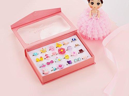 PinkSheep Little Girl Jewel Rings in Box, Adjustable, Set of 24 - Pink and Caboodle