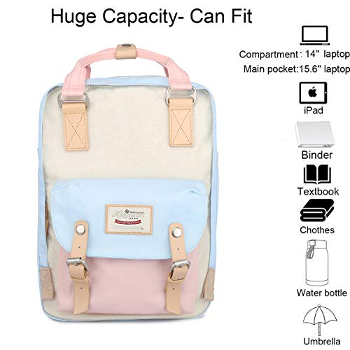 Blue, Beige & Pink Large 14.9-inch Waterproof Vintage Travel Backpack / Laptop Case