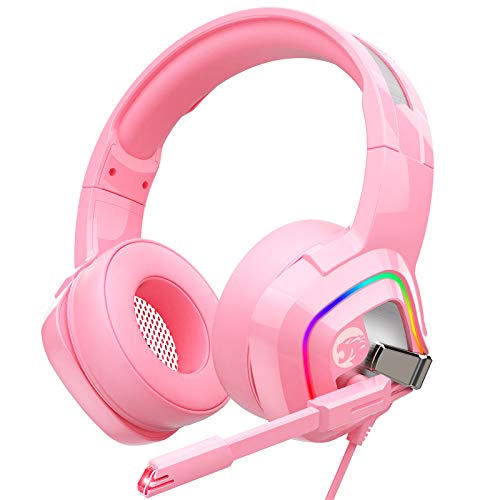 ZIUMIER Z66 Pink Gaming Headset for PS4, Xbox One, PC, Wired Over-Ear Headphone with Noise Isolation Microphone, LED RGB Light,Surround Sound