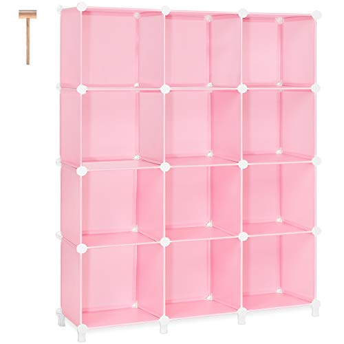 TomCare Cube Storage 12-Cube Storage Shelves Cube Organizer Closet Organizer DIY Bookshelf Bookcase Plastic Storage Cubes Shelf Clothes Storage Organizer Shelves for Bedroom Living Room Office, Pink
