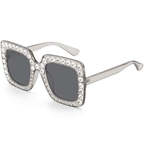 Oversized Square Crystal Framed Luxury Fashion Sunglasses  (15 colors)