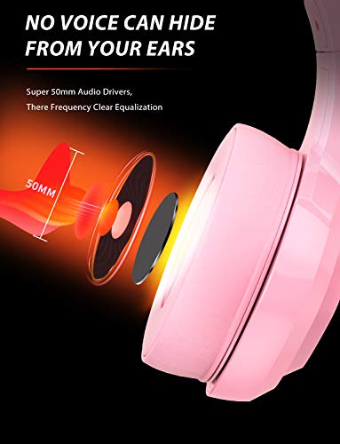 ZIUMIER Z66 Pink Gaming Headset for PS4, Xbox One, PC, Wired Over-Ear Headphone with Noise Isolation Microphone, LED RGB Light,Surround Sound