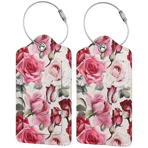 Red & Pink Rose Flowers Leather Suitcase Luggage Tags, 2 Pack