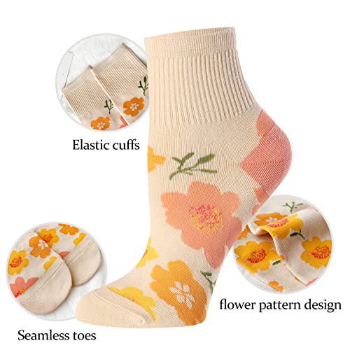 Women's Fruits & Flowers Casual Cotton Ankle Socks, 6-Pack