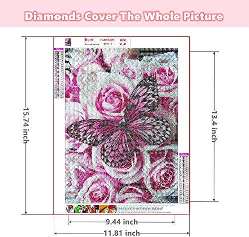 Pink Butterflies & Roses Diamond Painting Kit for Adults & Children, 5D Full Drill Round