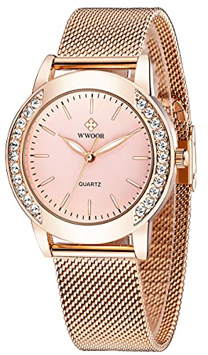 Women's Analog Quartz Fashion Watch w/Stainless Steel Rose Gold Mesh Band & Crystal Bezel  (3 colors)