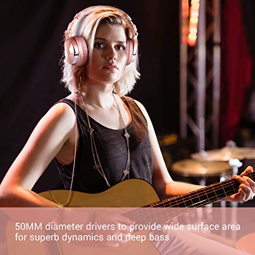 Silver Pink Over Ear Headphones, Wired Bass Stereo Sound Headsets with Mic