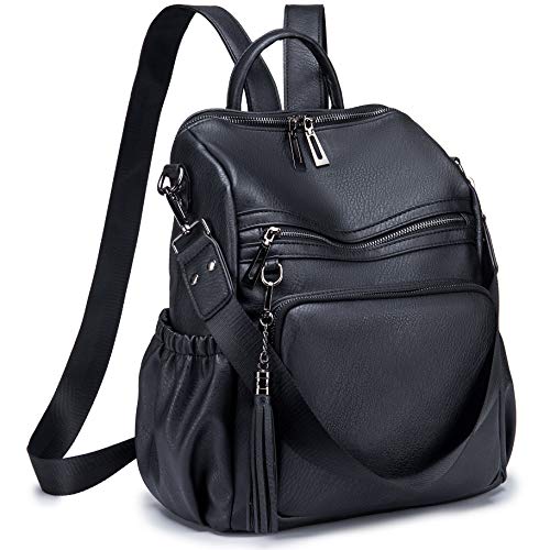 amazon black leather backpack purse Roulens Women's Fashion Backpack Purses Fashion Leather Large Design L – Pink and Caboodle