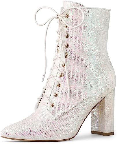 Glitter and Sparkle Lace Up Ankle Boots w/Block Heel, Pointed Toe (8 colors)
