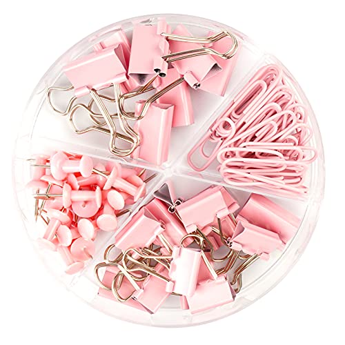 Office Supplies Set - Large & Small Binder Clips, Paper Clips, Push Pins  (4 colors)