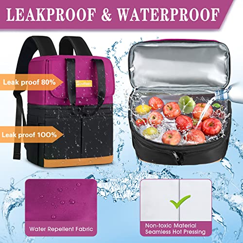 Scothen Backpack Cooler with Double Decker & 12 Ice Packs- Insulated Leak Proof & Waterproof Cooler Backpack- Soft Side Cooler Bag- Stylish Ice Chest Backpack for Women Travel Beach Picnic Lunch Work