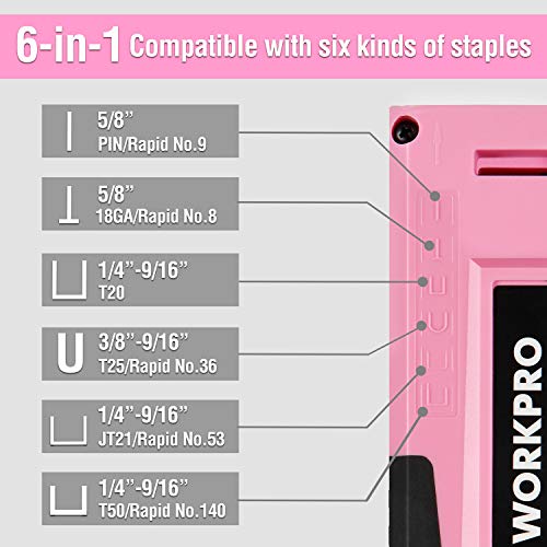 Pink Staple Gun, 6-in-1 Manual Brad Nailer w/4000-Pcs Staples Included