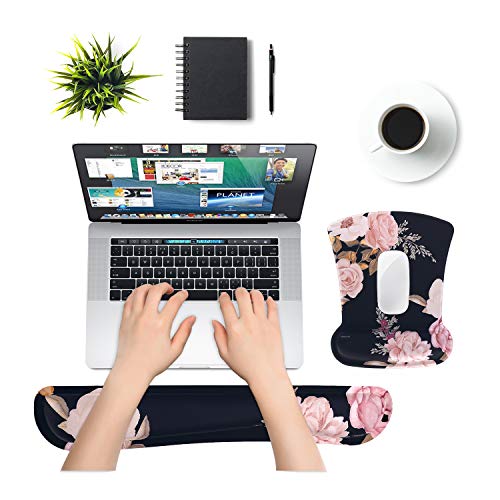 Peony Print Non-Slip Mousepad & Keyboard w/Wrist Rest Support  (6 colors)