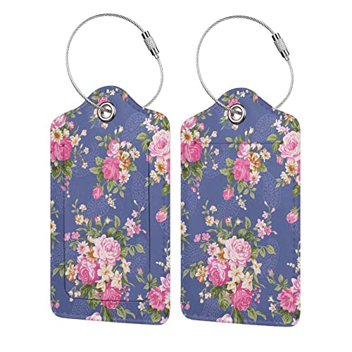 Vintage Blue Wallpaper & Blue Roses Leather Suitcase Luggage Tags, 2 Pack