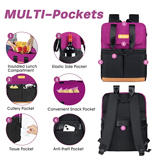 Scothen Backpack Cooler with Double Decker & 12 Ice Packs- Insulated Leak Proof & Waterproof Cooler Backpack- Soft Side Cooler Bag- Stylish Ice Chest Backpack for Women Travel Beach Picnic Lunch Work