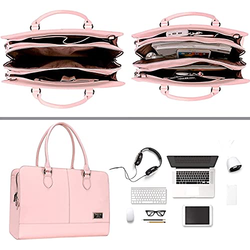 MOSISO Women Laptop Tote Bag (15-16 inch) 3 Layer Compartments,Rose Quartz