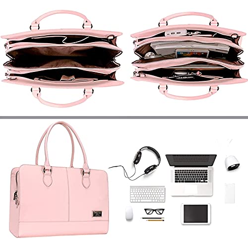 MOSISO Women Laptop Tote Bag (15-16 inch) 3 Layer Compartments,Rose Quartz