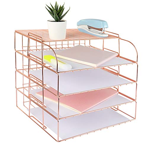 Spacrea Letter Tray, 4 Tier Rose Gold Desk Organizers and Accessories –  Pink and Caboodle