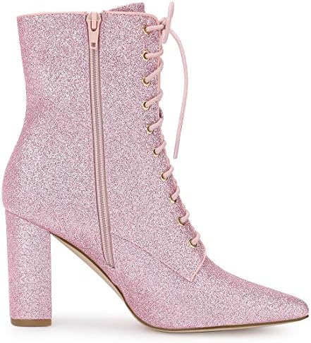 Glitter and Sparkle Lace Up Ankle Boots w/Block Heel, Pointed Toe (8 colors)