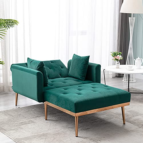 Velvet 2 in 1 Chaise Lounge Chair Indoor, Modern Single Sofa Bed with ...