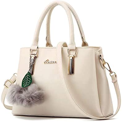 Women's Leather Handbag Tote Shoulder Bag Crossbody Purse (9 colors), Ivory