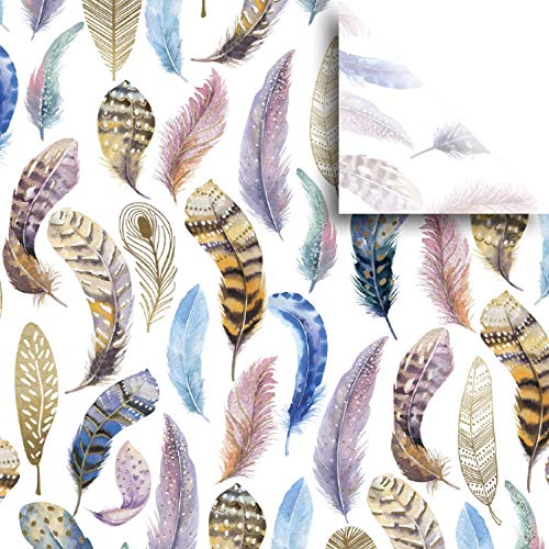 Soft Feathers Printed Tissue Wrapping Paper, 48 Sheets (15 x 20 inches)