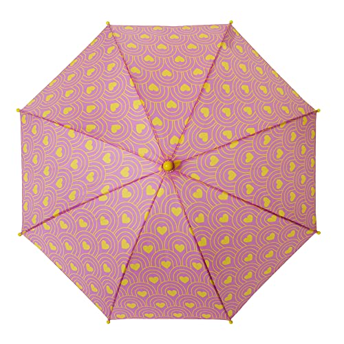 Kids Pink & Yellow Hearts Umbrella, 33 Inches, Compact, Pinch-Proof, Easy Grip Handle