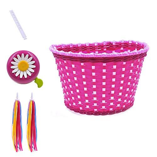 Girl's Pink Bicycle Handlebar Basket w/Bells & Streamers