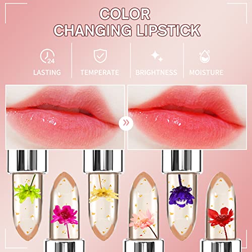 6 Pcs Set, Flower Jelly Temperature Change Moisturizer Long-Lasting Balm Lip Gloss