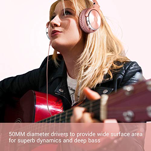 Silver Pink Over Ear Headphones, Wired Bass Stereo Sound Headsets with Mic