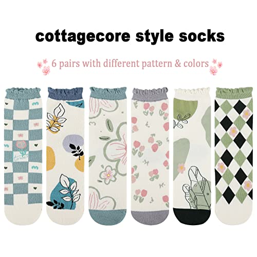 Women's Cute Flower Patterns Lightweight Casual Cotton Crew Socks, 6 Pack