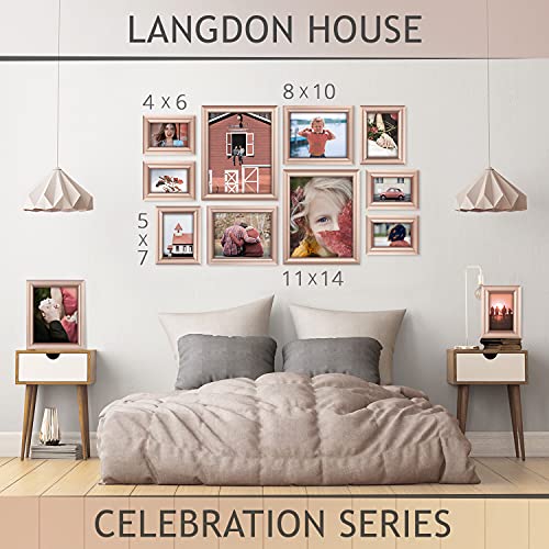 Langdon House 8x10 Picture Frames (Rose Gold, 3 Pack), Contemporary Glam Photo Frames 8 x 10, Wall Mount or Table Top, Celebration Collection
