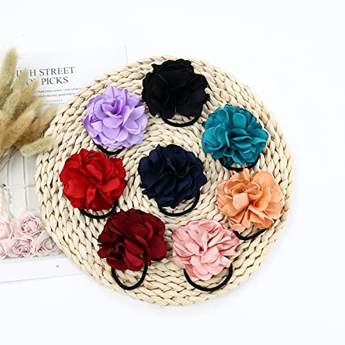 8 Pack Colorful Handmade Flower Hair Bow Elastic Stretchy Rubber Band Ponytail Scrunchies