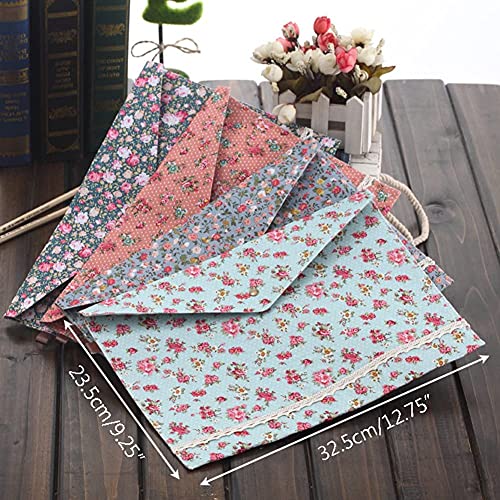 4 Pieces / 1 Set of Floral Fabric A4 Document File Folders w/Snap Button Closure