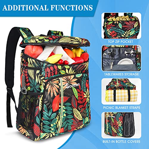 Scothen Cooler Backpack with 12 Ice Packs - Keeps 54 Cans Cold for Up to 24 Hours - Waterproof & Leak Proof Insulated Backpack Cooler -Lightweight Lunch Backpack for Men Women Beach Hiking Camping