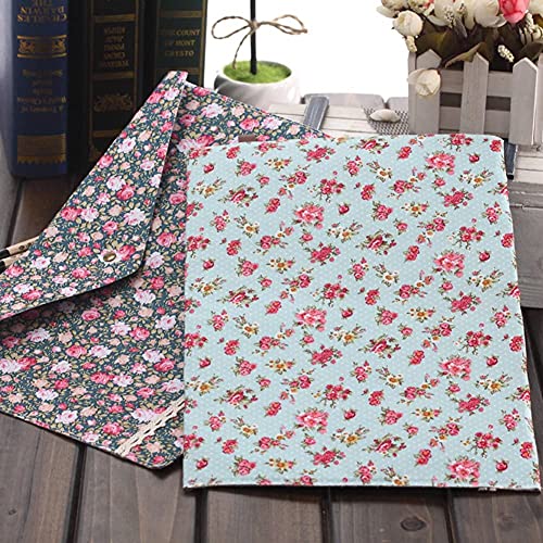 4 Pieces / 1 Set of Floral Fabric A4 Document File Folders w/Snap Button Closure