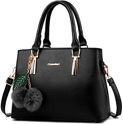 Women's Leather Handbag Tote Shoulder Bag Crossbody Purse (9 colors), Black
