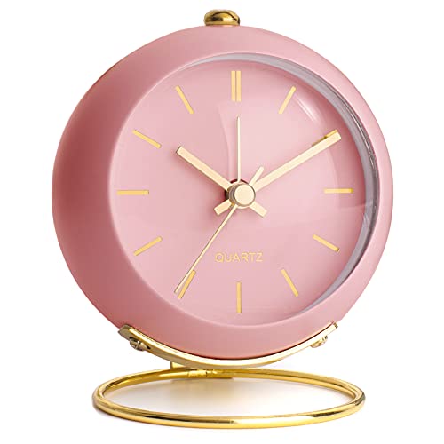 AYRELY Battery Operated Desk Alarm Clocks with Light,Retro Silent No Ticking Analog Small Clock,Loud Table Clock for Bedside/Bedroom/Kitchen/Office/Travel/Kids/Room Decor Aesthetic Vintage(Pink)