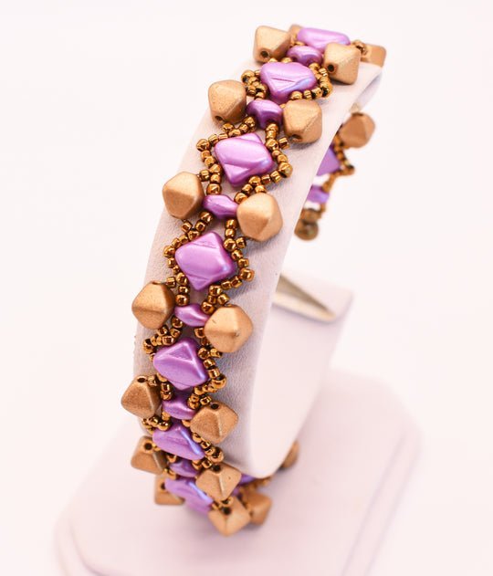 Aztec Gold and Lilac Pyramid Link Bracelet - Pink and Caboodle