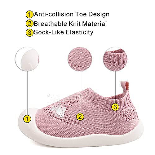 Baby First-Walking Shoes 1-4 Years Kid Shoes Trainers Toddler Infant Boys Girls Soft Sole Non Slip Cotton Mesh Breathable Lightweight Slip-on Sneakers Outdoor(Pink,4 Toddler) T15 - Pink and Caboodle