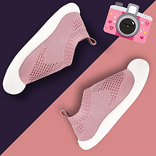 Baby First-Walking Shoes 1-4 Years Kid Shoes Trainers Toddler Infant Boys Girls Soft Sole Non Slip Cotton Mesh Breathable Lightweight Slip-on Sneakers Outdoor(Pink,4 Toddler) T15 - Pink and Caboodle