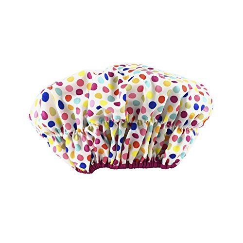 Colored Deco Dots Oversized, Lined, Waterproof Shower Bath Cap w/Stretch Elastic Band