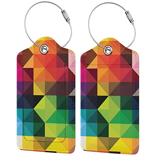 Colorful Geometric Triangles Pattern Leather Suitcase Luggage Tags, 2 Pack - Pink and Caboodle