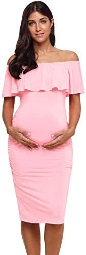 Women's Maternity Dress, Solid Color Off Shoulder Ruffle Bodycon Special Occasion Dress  (14 colors)