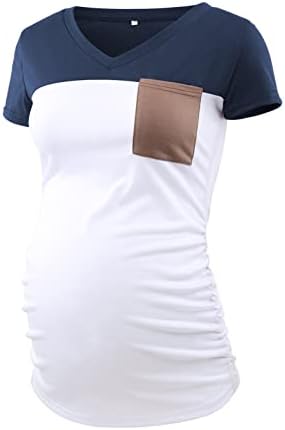 Casual Short Sleeved V-Neck Color Block Maternity T-Shirt Top  (7 styles)
