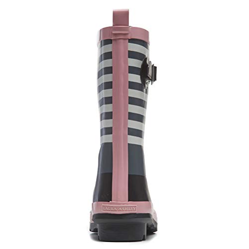 Striped Ladies High Cut Mid Calf Lightweight Buckle Rubber Rain Boots  (5 colors)